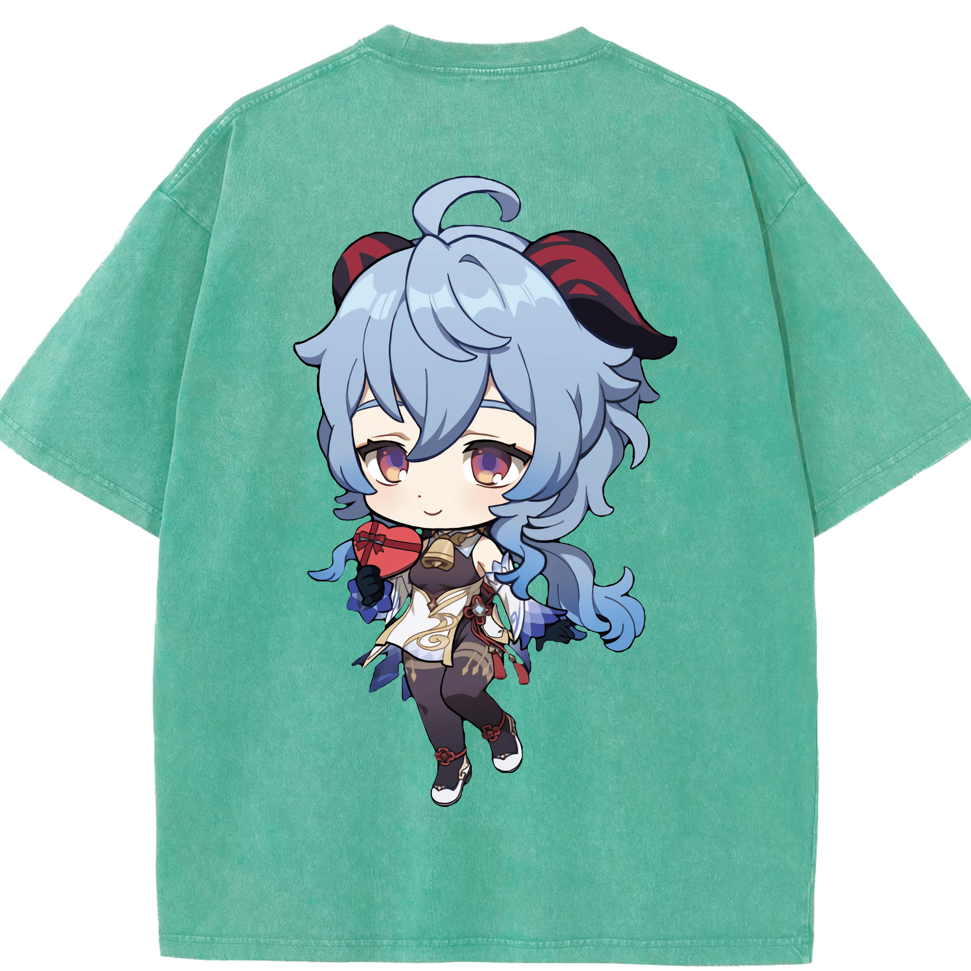 げんし神 甘雨 かんう genshin Ganyu 綿100% ヴィンテージ風 半袖Tシャツ（背面プリント）